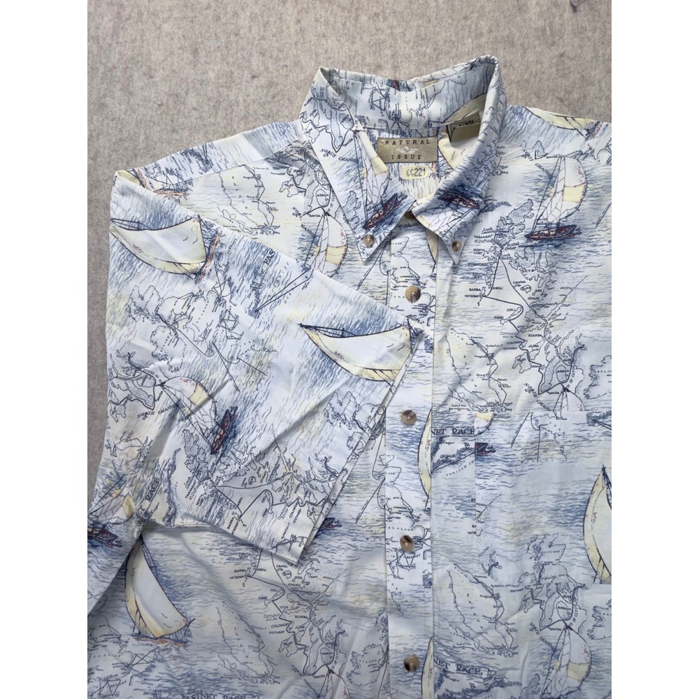 Natural Issue Button Down Shirt Mens XLT White Nautical Map Sailboat Camp Cotton